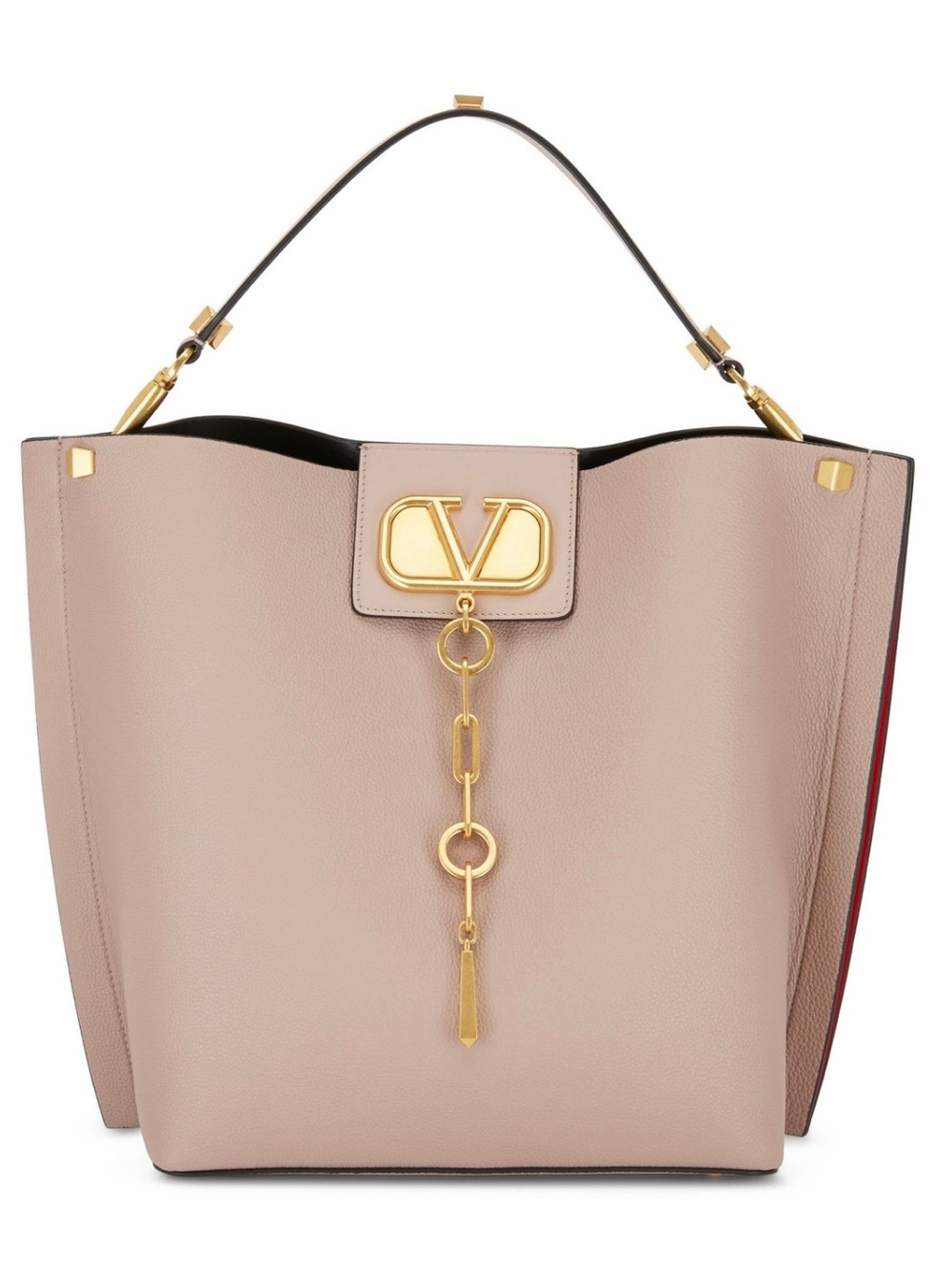 Valentino Garavani VLOGO Blush Beige Leather Top-Handle Tote and Gold Logo chain